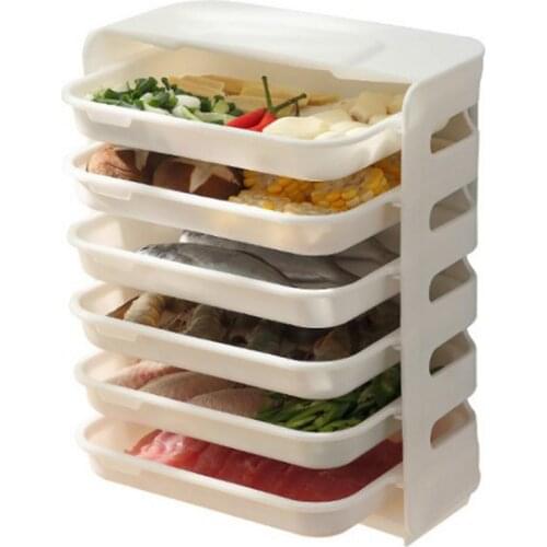 6-layer Kitchen Wall-mounted Desktop Side Dish Plate Punch-free Household Vegetable Storage Rack Hot Pot Barbecue Tray Organizer