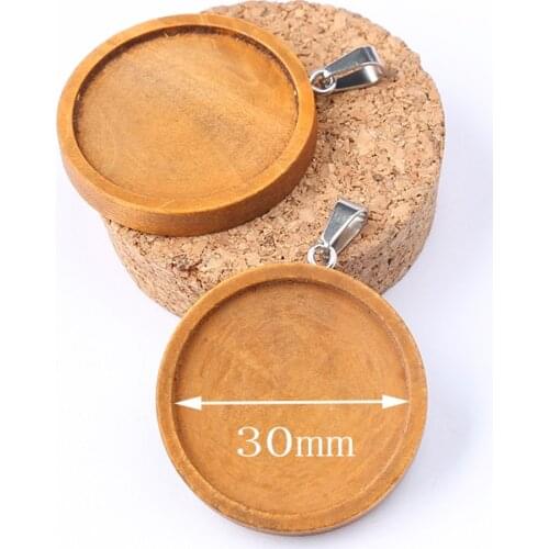 Reidgaller 10pcs fit 30mm wood cabochon tray settings diy blank wooden pendant base for necklace jewelry making