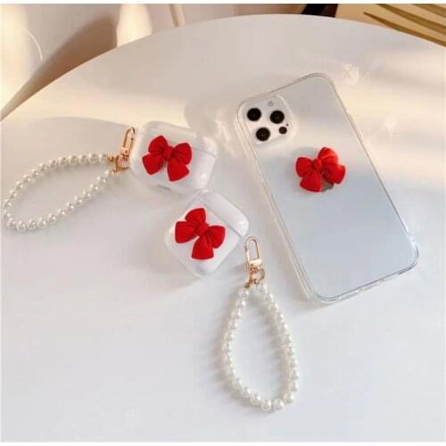 Luxury Cute Pearls Bowknot Airpods Pro 1 2 Case Protective Sleeve Airpods Pro 3 With the Chain Transparent Protect Shell