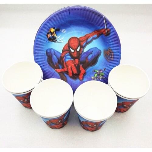 20p/set Spiderman Kid Birthday Party Supplies Plates Cups Disposable Tableware Party Favor Decoration Cake dishes