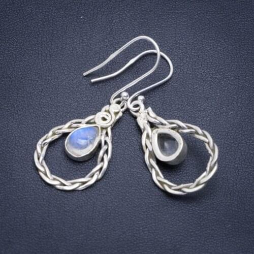 Natural Rainbow Moonstone Handmade Unique 925 Sterling Silver Earrings 1.75" A2229