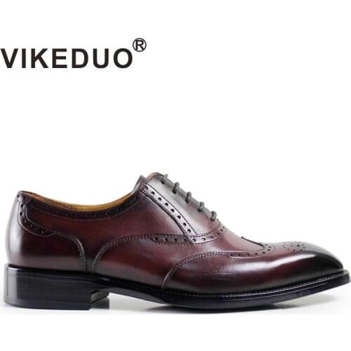 VIKEDUO 2020 Vintage Patina Men Oxford Shoes Handmade Custom Goodyear Welted Party Dress Shoe Male Genuine Leather Brogue Zapato
