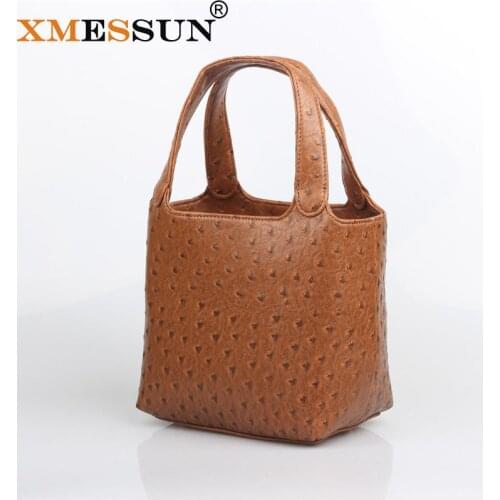 XMESSUN Ostrich Basket Bag For Women Tote Bag Brand Designer Women Handbag High Quality Leather Bucket Bag 2021 Trendy Bag