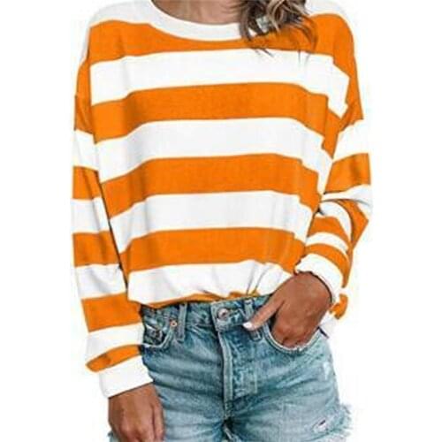 T Shirt 2021 Fashion Casual New O Neck Rainbow Stripe Print Womens Spring Autumn Long Sleeve Loose Ladies T Shirt Tops Harajuku