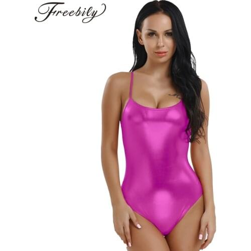 Women Patent Leather Professional Ballet Leotards Gymnastics Leotard Shiny Metallic Bodysuit Adult Stage Dance Costumes