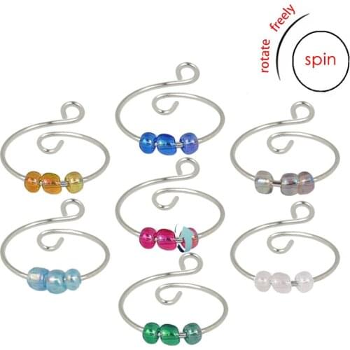 ZHOUYANG Anxiety Bead Rings For Women Adjustable Spinning Fidgets Ring Multi Color Spinner Ball Stress Relieving Jewelry KBR035