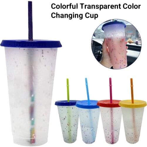 1pcs 700/473ml Color Changing Confetti Reusable Plastic Tumbler With Lid And Straw Cold Cup Straw Cup Drinkware Kitchen Gagets