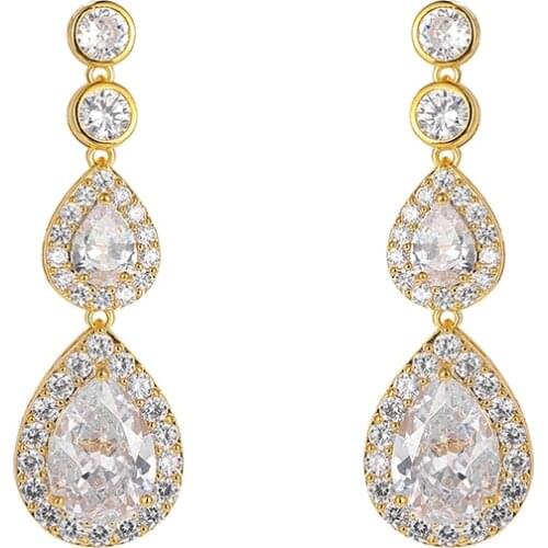 2021 New Arrival High Quality Halo Pear Cut Cubic Zirconia Crystal Drop Earrings for Wedding Bridal or Bridesmaid