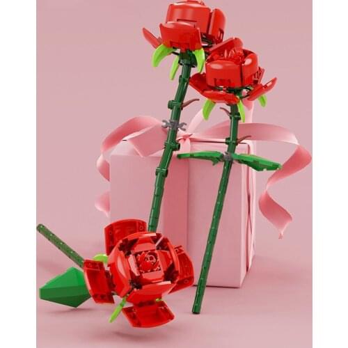 3 Bouquet Roses Creative Flower Model Building Block Flower Toys Valentines/Teachers Day Gift Toys Gift Birthday Christmas