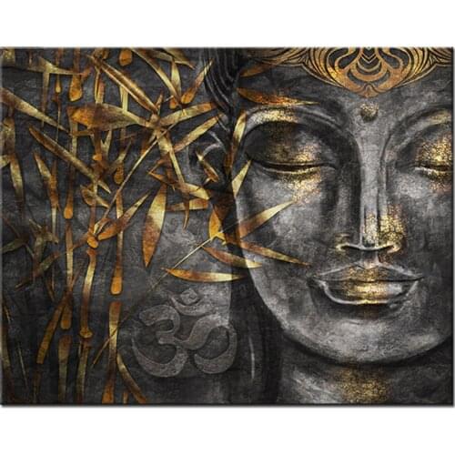 5D Diy Diamond Paintings Buddha statue with golden bamboo leaves Cross-stitch 3D square Round Rhinestone Embroidery N1202