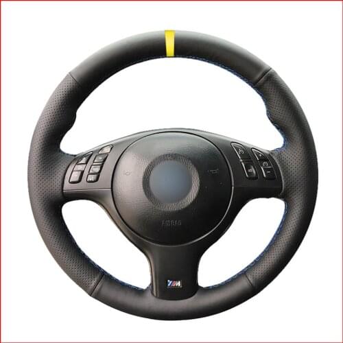 Artificial Leather Yellow Marker Steering Wheel Cover for BMW M Sport E46 330i 330Ci E39 540i 525i 530i M3 E46 M5 E39