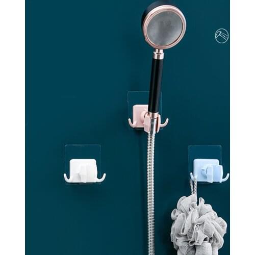 Punch-free Adhesive Shower Bracket 180 Degree Adjustable Shower Holder with Hooks for Bathroom Shower Holder With Hooks DJA88