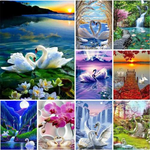 HUACAN Diamond Painting Full Square/Round Swan Diamond Embroidery Mosaic Sale Animal Home Decoration