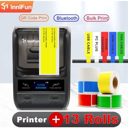 Innifun Portable Handheld Blue Tooth Barcode Label Printer Plus 13 Rolls Cabel Label Sticker