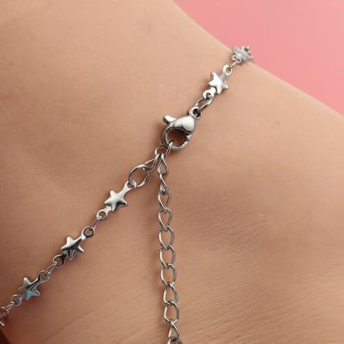 Exquisite Women Anklet 304 Stainless Steel Silver Color Star Gifts for female Beach Foot Chain Jewelry 23cm(9") long,1 Piece