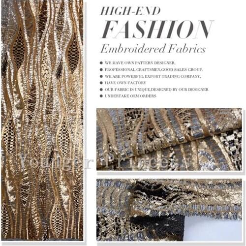 Classic design YG-735 best quality sequins embroidery tulle mesh lace for sawing bridal wedding dress 6 yards/lot