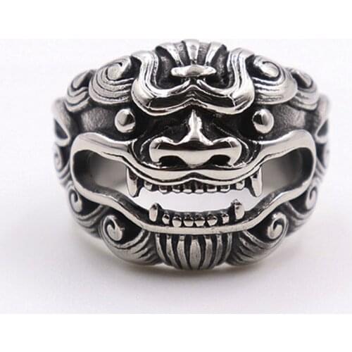 Size 6-13 Chinese Lion Ring Mens Stainless Steel Punk Biker Ring Men Women Kylin Chinese Lucky Ring Unisex Jewelry Party Gift