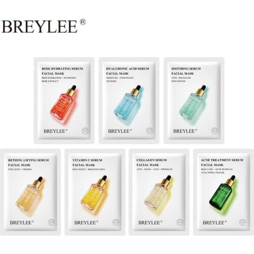 BREYLEE Face Mask 24K Gold Collagen Serum Facial Sheet Mask Acne Treatment Anti-Aging Whitening Repairing Facial Mask Skin Care