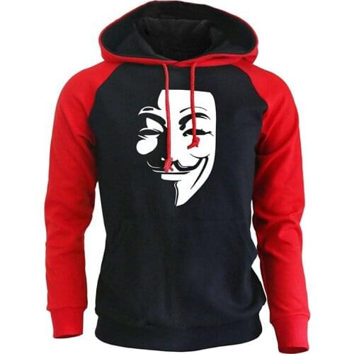 Hoody For Male 2019 Autumn Winter Fleece Sweatshirt With Hat Warm Print V for Vendetta Hip Hop Fashion Raglan Hoodies Pullovers
