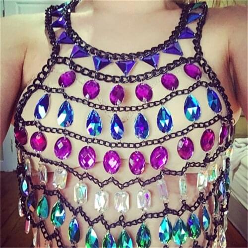 Handmade Crystal Bra Chain Bikini Body Chain Set for Summer Beach Holiday (Multi-color) Belly Dance Jewelry Costume Accessories