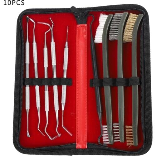 9pcs/Set Hunting Cleaning Kit Set 3 Brass Steel Nylon Brush + 6 Stainless Steel Nylon Pick Tactical Rifle Pistol Cleaning Tools