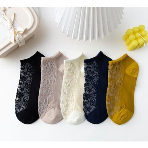 New Socks Baroque Retro Womens Socks Spring and Summer Thin Glass Silk Socks Ins Tide Socks Female Art Card Silk Boat Socks