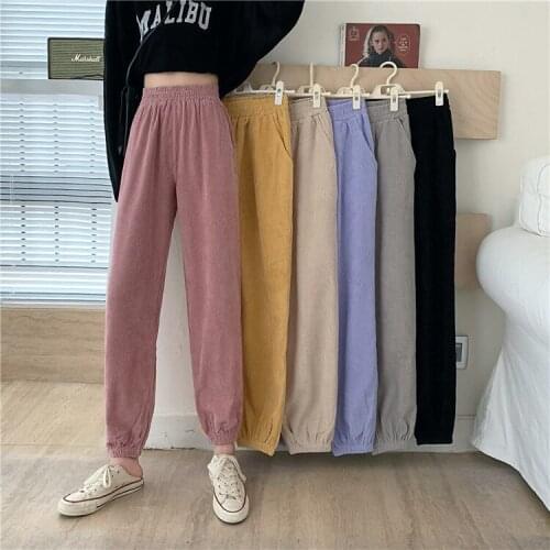 2021 Fall New Style All-match Loose Corduroy Pants Korean Harajuku Casual Sports Trousers Women High Waist Solid Color Trousers