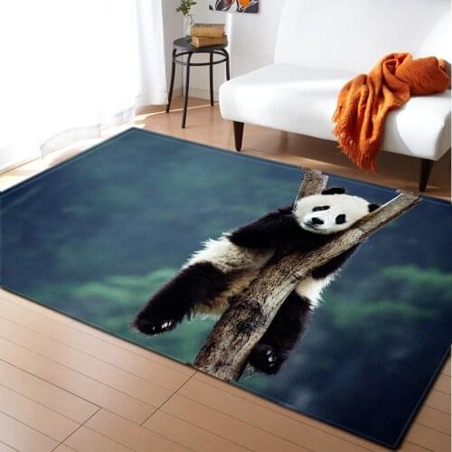Cute Panda Children Room Floor Area Rug 3D Printed Animal Play Mat Flannel Anti-slip Kitchen Bedside Living Room Rug Carpet