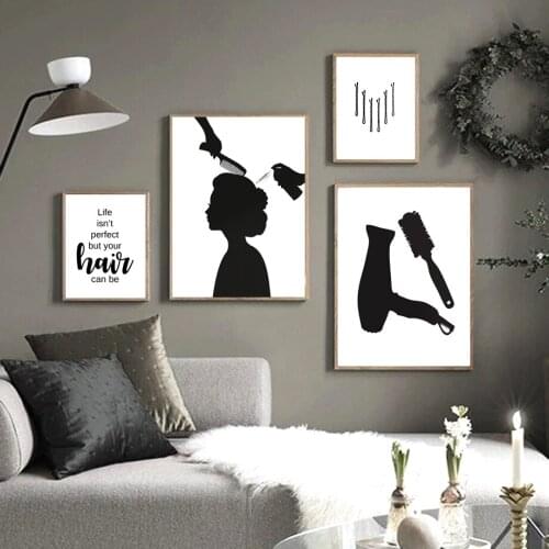 Perfect Hair Black White Barber Scissors Woman Nordic Posters And Prints Wall Art Canvas Painting Wall Pictures Barbershop Decor