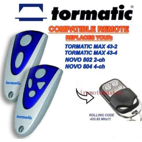 TORMATIC MAX 43-2,MAX 43-4,NOVO 502 2-CH,NOVO 504 4-CH remote replacement 433,92mhz rolling code beautiful