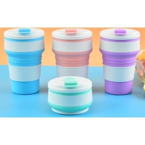 Outdoor Silicone Folding glass Camping Cup Creative Travel Mug Retractable Cup with Lid Multi-Function Foldable Silica Mug