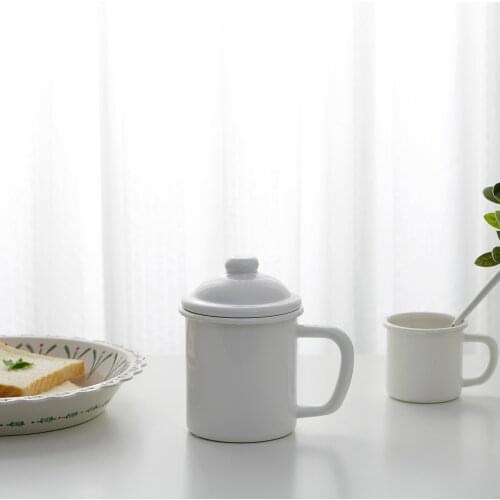 Japanese style thickening porcelain enamel white cup milk office mug cup with lid water cup Nordic style instant noodles pot