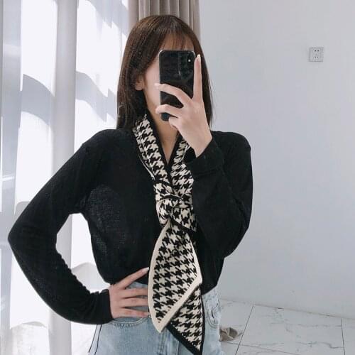 Luxury Brand Female scarf Angled Sharp Houndstooth Warm Long Narrow Small Skinny Neckerchief Knitted Winter Scarf Woman