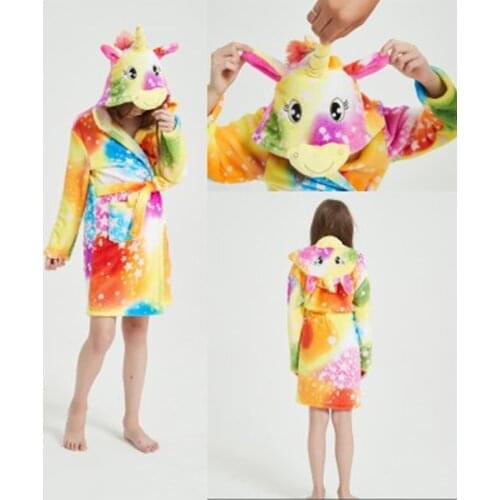 Boys Girl Winter Kigurumi Unicorn Licorne Animal Cartoon Nightwear Children Pajamas Sleepwear Homewear Cosplay Bathrobes Towels