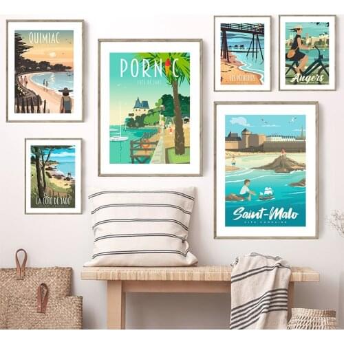 Famous City Retro Travel France Piriac Wall Art Canvas Painting Nordic Posters And Prints Wall Pictures For Living Room Decor