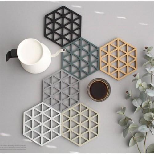 1pc Chic Silicone Tableware Insulation Mat Coaster Cup Hexagon Mats Pad Heat-insulated Bowl Placemat Japanese Simple Home Decor