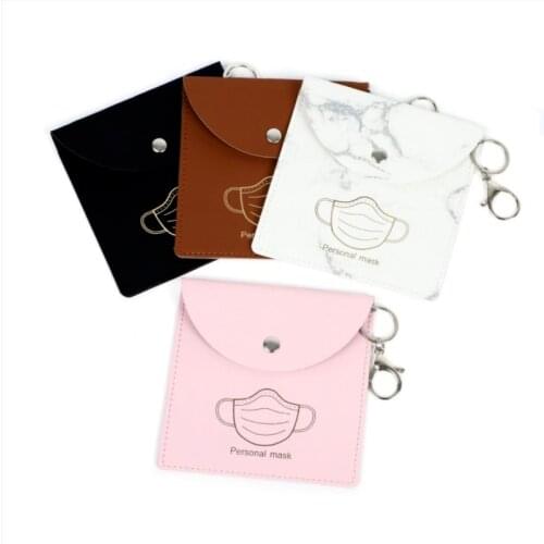 1PC Portable Mask Storage Bag PU Leather Dustproof Mask Clip Reusable Masks Container with Keychain Reusable Face Mask Holder