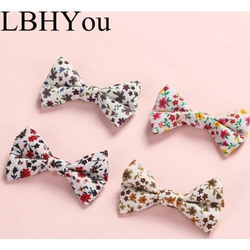 10Pcs/lot Handmade Handtie Girls Floral Prints Hair Clips 5.5*3.5cm Mini Girls Hairbands Cotton Hair Barrettes For Kids