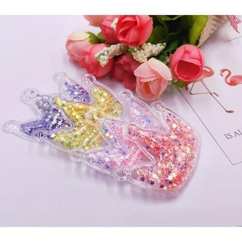 12pcs/lot 5.5*4.2cm Crown Transparent Bling bling Star Flowing Patches Appliques for Children clip and DIY Hair Clip Accessories
