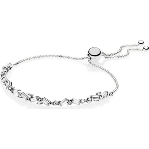2018 New 100% 925 Sterling Silver Glacial Beauty Sliding Bracelet Clear CZ Personality Womens Original Fashion Gift Jewelry