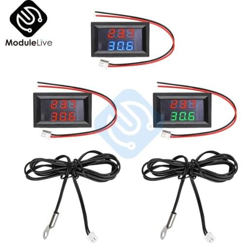 DC 4-28V 5V 12V 0.28 inch 0.28 " LED Display Dual Red Blue Green Digital Temperature Sensor Thermometer With NTC Probe Cable