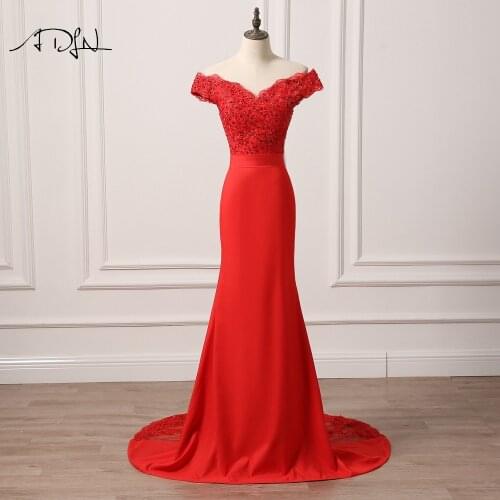 ADLN Red Mermaid Bridesmaid Dresses Mermaid Party Dress Long wedding Party Gown Beaded Formal Dress