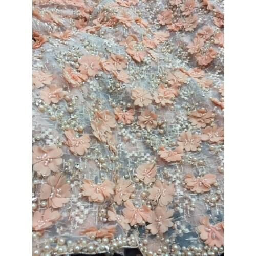 C011# 5yards /bag heavy beads 3d flower pearsl tulle mesh for evening dress/sawing/wedding bridal gown