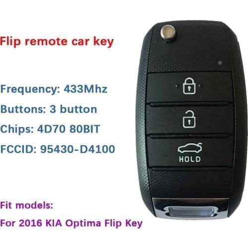 CN051026 Original 3 Button 433MHz 2016 KIA Optima Genuine Flip Key 4D70 80BIT FCCID 95430-D4100