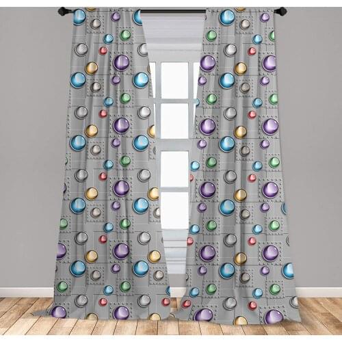 Colorful Curtains Grey Industrial Background with Vibrant Colored Ornaments Abstract Window Drapes for Living Room Bedroom