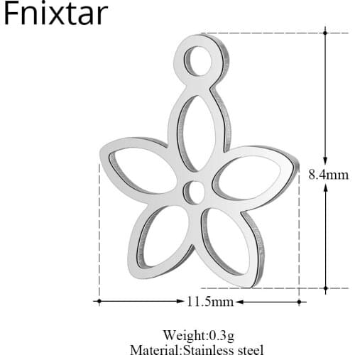 Fnixtar 50pcs/lot New Fashion Stainless Steel Flower Mini Pendants Charms For Women Jewelry DIY 8.4*11.5mm Handmade Metal Charm