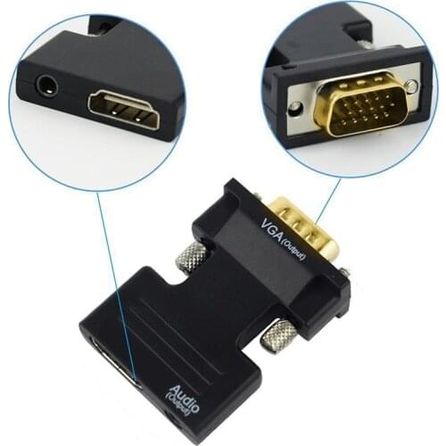 HDMI-compatible Female to VGA Male Converter 3.5mm Audio Cable Adapter 1080P FHD Video Output for PC Laptop TV Monitor Projector