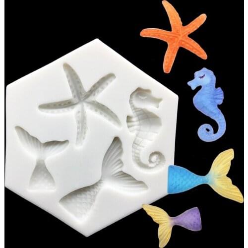 Mermaid Tail Starfish Seahorse Silicone Sugarcraft Mold Chocolate Cupcake Baking Fondant Cake Decorating Tools