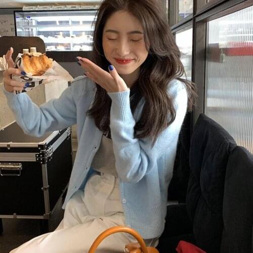 Gentle knitted cardigan womens outer wear 2021 winter loose all-match solid color sweater jacket