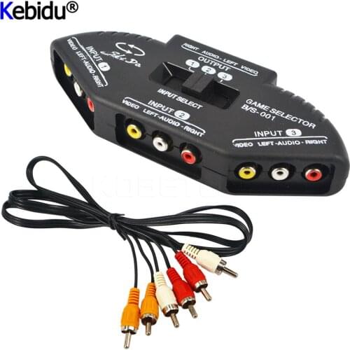 Kebidu Audio Video AV RCA Switch Splitter Selector 3 to 1 RCA Composite AV Cable for STB TV DVD Player for XBOX PS2